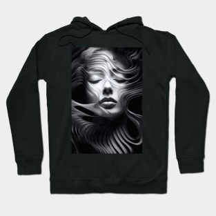 Abstract art of woman with psychedelic lines of light silver, and dark hues Hoodie